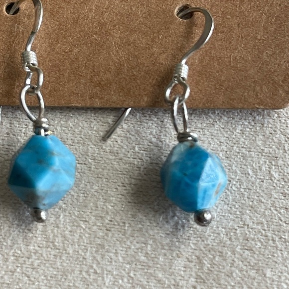 Natural Blue Apatite Sterling Silver Wire Wrapped Dainty Drop Earrings –Handmade - Picture 5 of 6